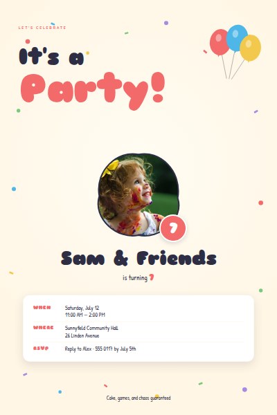 Confetti Party Birthday Invitation